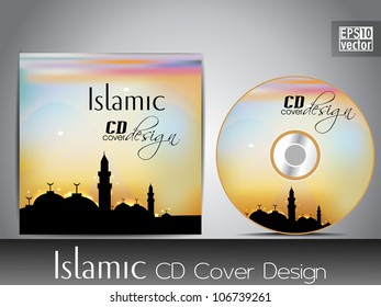 Diseño de portada islámica de CD con mezquita o mezquita. EPS 10. Ilustración vectorial.