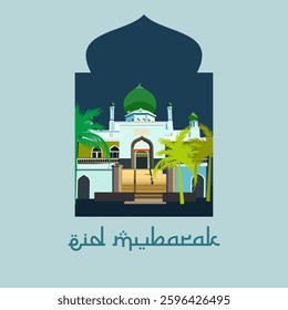 Islamic Celebration Background Eid Mubarak Syuhada Grand Mosque Coreldraw Vector Illustration