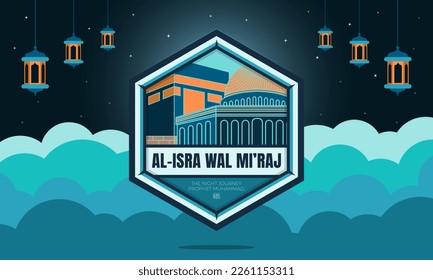 Islamic celebration background Isra Mi'raj Prophet Muhammad. Vector illustration