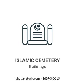 Islamic cemetery outline vector icon. Thin line black islamic cemetery icon, flat vector simple element illustration from editable buildings concept isolated stroke on white background