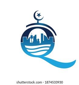 islamic center building moslem center mosque logo design graphic concept vector