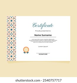 Islamic Certificate Design with Pastel Ornament on Left Side