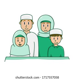 islamic character husband, wife, girl and boy - family muslim illustration