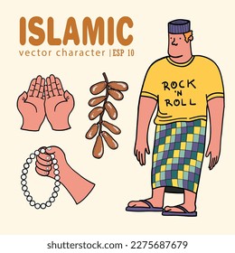 Islamische Charaktergrafik. Ramadan, Eid al-Fitr und Eid al-Adha Cartoon Theme Icons. Vektorgrafiken
