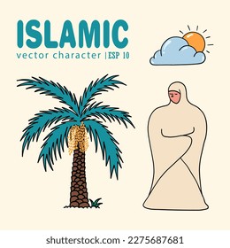 Islamic character illustration. Ramadan, Eid al-Fitr and Eid al-Adha cartoon theme icons. isolated and easily editable. vectors