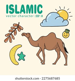 Islamic character illustration. Ramadan, Eid al-Fitr and Eid al-Adha cartoon theme icons. isolated and easily editable. vectors