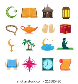 Islamic church traditional symbols icons set isolated vector illustration