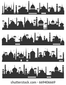 Islamic city skyline sketch. Architecture silhouette, history and culture urban black image. Vector flat style illustration isolated on white background