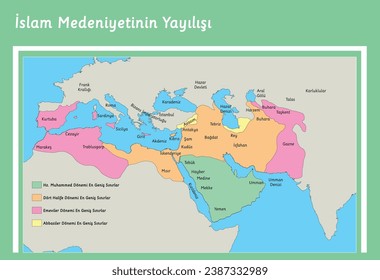 islamic civilizations spread map vector