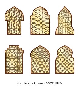 Islamic classical windows and doors with arabic ornament. Vector pattern