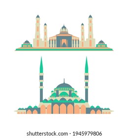 Islamic collection vector illustration mosque in flat design style. The month of Ramadan. Islamic vector element. Illustration of a mosque.