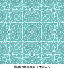 Islamic color blue turquoise pattern. Seamless vector geometric background in arabian style
