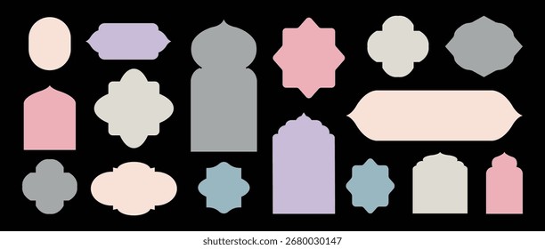 Formas de marco de color islámico de arcos de puertas o ventanas. Colección de marcos de estilo árabe. Conjunto de ventanas de estilo oriental. Diseño de Vector de estilo plano. Ilustración vectorial.