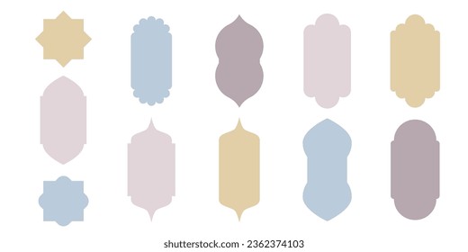 Islamic colored frame shapes of window arches. Collection of Arabic style frames. Set of oriental style windows. Arabian arch. Design element for islamic design, banner. Ramadan kareem. Vector
