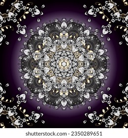 Ornamento redondo de mandala de color islámico en tonos rosa, blanco y gris. Se puede usar para folletos de invitaciones, con motivos persas. Diseño arquitectónico de textura musulmana. Doodles redondos.