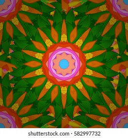 Islamic colored mandala round ornament on background. Vector architectural muslim texture design. Can be used for brochures invitations, persian motif.