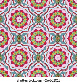 Islamic colored mandala round ornament on a colorful background. Vector architectural muslim texture design. Can be used for brochures invitations, persian motif.