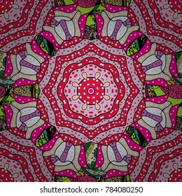 Islamic colored mandala round ornament on neutral, red and black colors. Vector architectural muslim texture design. Can be used for brochures invitations, persian motif.