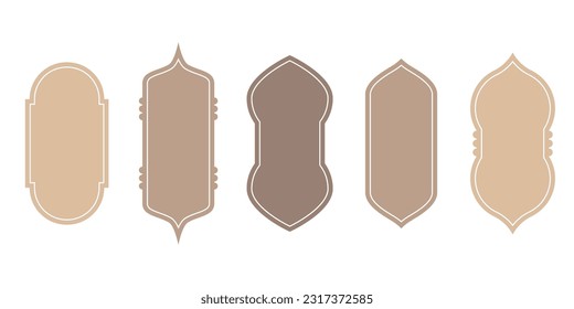 Islamic colored shapes of door or window arches. Collection of Arabic style frames. Set of oriental style windows. Arabian shape arch. Design element for Islamic design, banner. Ramadan Kareem. Vector