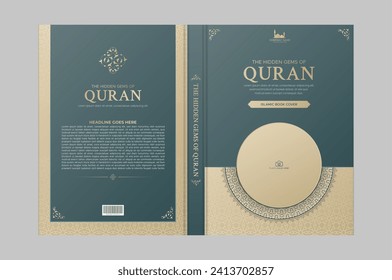 Islamic colorful decorative book cover template with Arabic border and photo frame