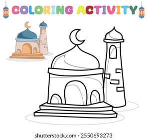 Islamic coloring page for adults and kids. Coloring worksheet page. Educational printable coloring worksheet. 