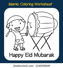 Islamic coloring worksheet. Islamic religion items coloring book. Vector illustrations.
