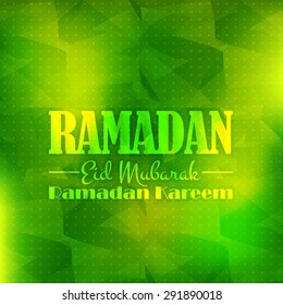 Islamic Colors Low Poly and Blurred Background, Stylish Text of Ramadan Kareem - Arabic "Eid Mubarak", "be Blessed" at English