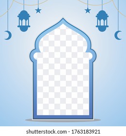Islamisches Konzept für fröhliche eid-al-adha oder opferte Feier mit Kamelziege und Kuh, islamisches Konzept der sozialen Medien, ramadanisches Kareem, islamischer Hintergrund