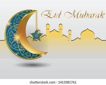 Islamic  concept for Happy eid mubarak or ramadan greeting , template for web landing page, banner, presentation, social, poster, ad, promotion or print media,