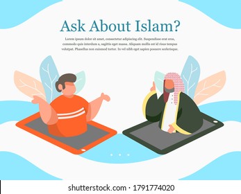 Islamic Consultation Landing Page Vector Illustration - Ask About Islam - Muslim Online Teaching Illustration for People Around the World