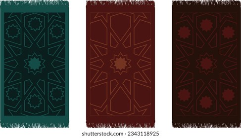Islamic Cool Black Red Green Cream Color Prayer Mat Rug Arabic Design