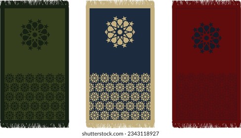 Islamic Cool Black Red Green Cream Color Prayer Mat Rug Arabic Design