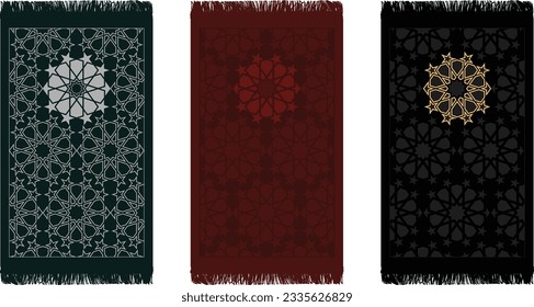 Islamic Cool Dark Green RedBlack Color Prayer Mat Rug Arabic Design