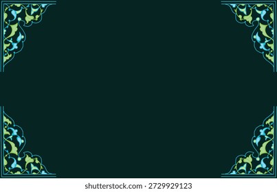 Quadro de canto islâmico com motivos arabescos - contêiner de borda ou logotipo