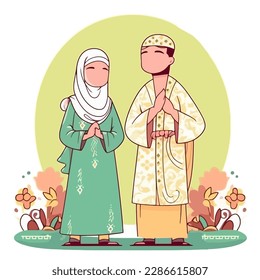 In an Islamic couple illustration, the man and woman may be shown in a respectful and loving manner towards each other, as Islam emphasizes the importance of a healthy and supportive marriage. 
