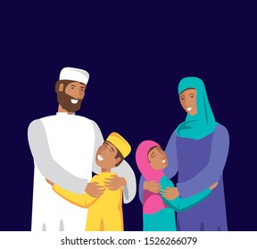 islamic couple lovers with kids vector illustration design