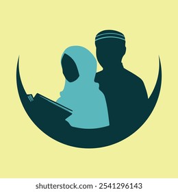 Islamic Couple Silhouette - Modern Muslim Vector Art of Man and Woman.