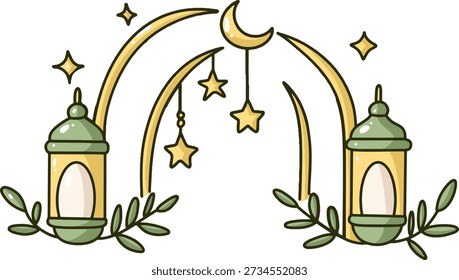 Islamic Crescent Arch with Lanterns Illustration