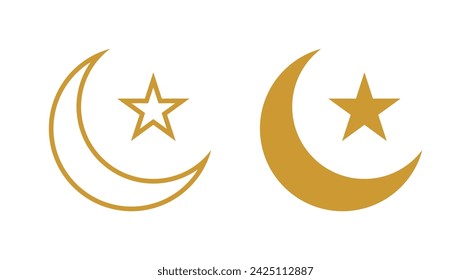 Islamic Crescent Moon with Gold Color - Icon Set Design - Editable Vector : Suitable for Islamic Theme and Other Graphic Related Assets.