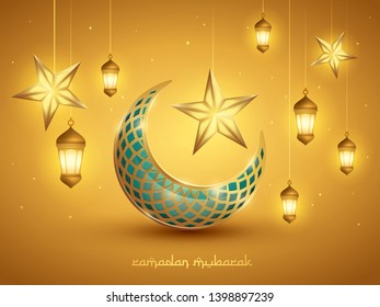 Islamic crescent moon and lanterns