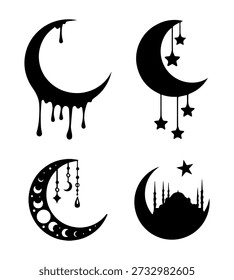 Conjunto de ícones do Ramadã da Lua Crescente Islâmica