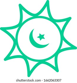 Islamic crescent moon and star dome on white background. Isolated vector illustration Ramadan icon. Arabian icon. Arabian vector icon for Islamic star mosque, happy Ramadan and Islam symbol.