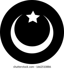 Islamischer Halbmond und Sternkuppel in schwarzem Kreis Symbol. Einzige Vektorillustration Abbildung Ramadan Symbol. Arabianische Ikone. Arabianische Vektorillustration Symbol für islamische Sternmoschee, glücklicher Ramadan und Islam-Symbol.