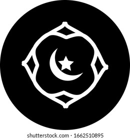 Islamic crescent moon and star dome in black circle icon. Isolated vector illustration Ramadan icon. Arabian icon. Arabian vector icon for Islamic star mosque, happy Ramadan and Islam symbol.
