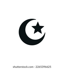 Islamic crescent moon and star flat icon isolated on white background. Islamic icon vector. Ramadan icon vector