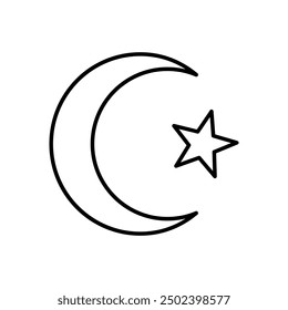 Icono de estilo de línea de estrella de luna creciente islámica