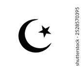 Islamic crescent moon and star symbol on white background.