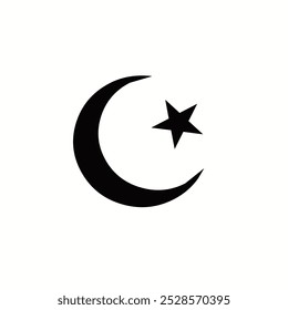 Islamic crescent moon and star symbol on white background.