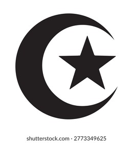 Islamic crescent moon and star symbol on white background, a common logo for Muslim countries.
