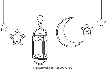 Islamic Crescent Moon and Stars Hanging Decorations Continuous Line (166